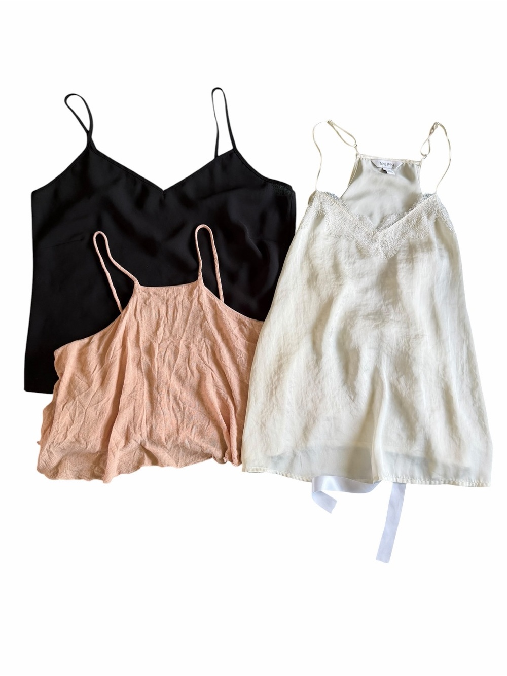 🌟Bundle of 3 Flowy Women's Spaghetti Strap Cami Tops in Black, Blush, and Ivory